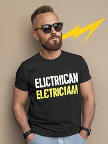Men's T - Shirt Black Electrician Typo Graphic Print Crew Neck Casual Short Sleeve Daily Wear Tee - Black - View 1