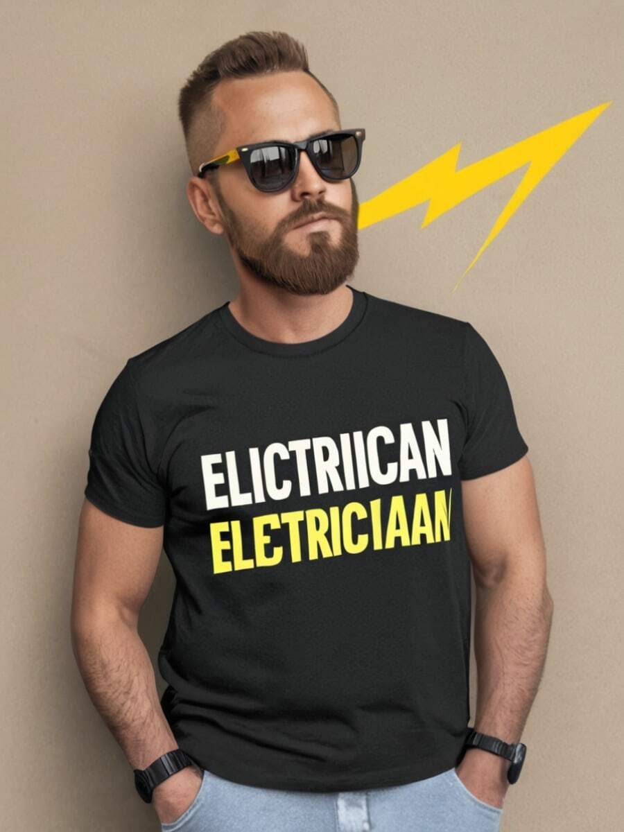 Men's T - Shirt Black Electrician Typo Graphic Print Crew Neck Casual Short Sleeve Daily Wear Tee - Black - View 1
