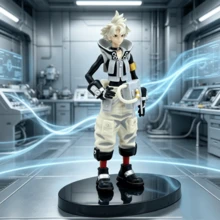 Wuthering Waves Rudo Figure, White-Haired Workwear Boy Game Character Desktop Collectible Display, Black And White Techwear Style Male PVC Static Model, Standing Pose Figure With Tech Backpack, Anime PC Case Decor Doll, Rudo, Gachiakuta, White-Haired Techwear Boy, Black And White Colorblock High-Neck Vest, Beige Multi-Pocket Workwear 3/4 Pants, Yellow Armband With Waist Hose Equipment, Black Oval Reflective Base, Cyber Wasteland Manga Merchandise - Multicolor - View 3