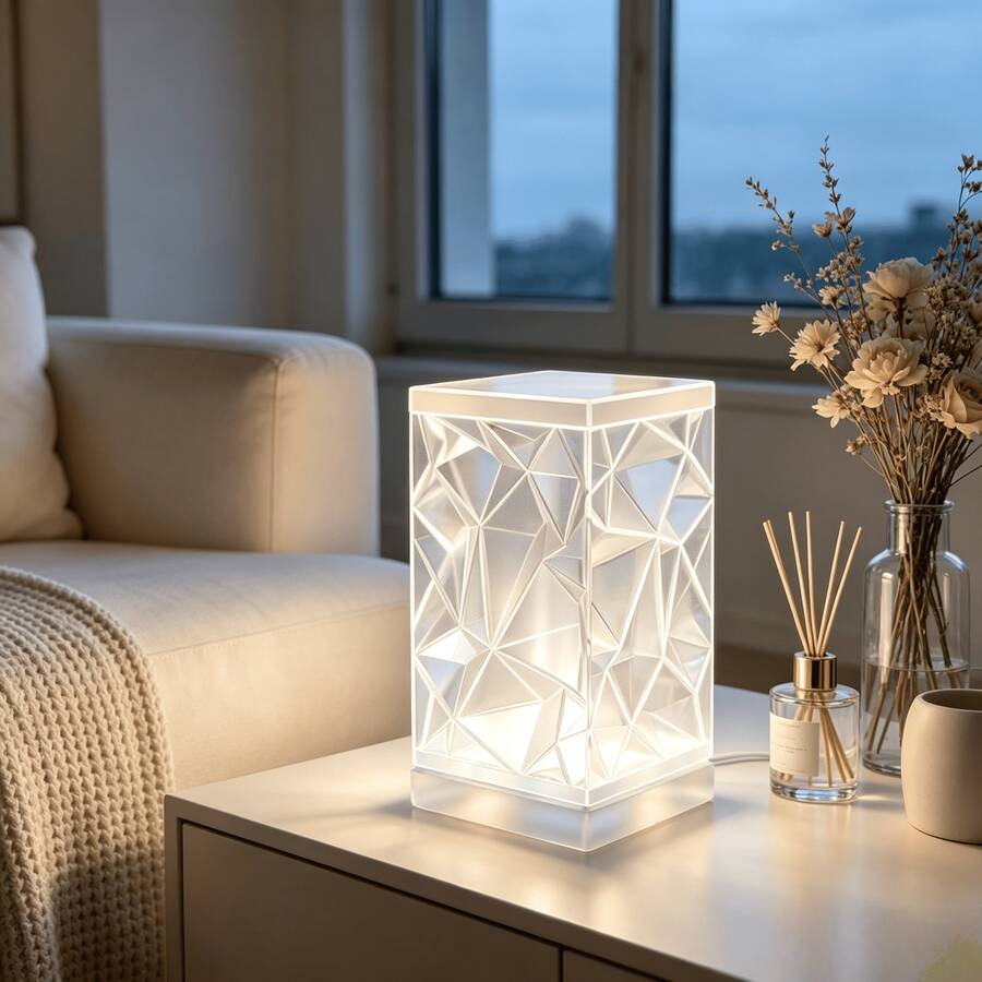 Rhombus Crystal Light & Shadow Desktop Lamp Shade (No Lamp), Geometric Cut Soft Light Night Light Lamp Shade, Bedroom Bedside Atmosphere Decorative Lamp Shade - Diamond Pattern - View 1