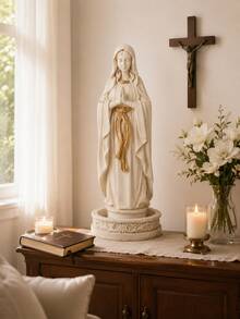 Virgin Mary Prayer Statue Single Piece Resin Sculpture Classic Robe Detail Decorative Base Catholic Home Decor Suitable For Prayer Room Bookshelf Entryway Church Religious Gift - New - View 6