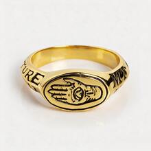 Vintage Distressed Embossed Palm All-Seeing Eye Seal Side Engraved Cool Commuter Ring - Gold - View 7