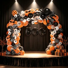 98Pcs Orange Black Latex Balloon Arch Garland Complete Decor Kit For Halloween Trick Or Treat Ghost Themed Birthday Party Arrangement - Multicolor - View 5