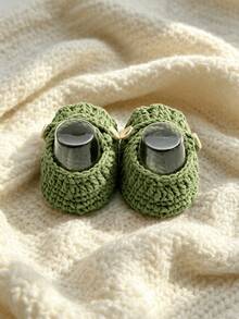 1 Pair Crochet Infant Boots, Knitted Infant Shoes With Button Tie, Newborn Gift - Army Green - View 6