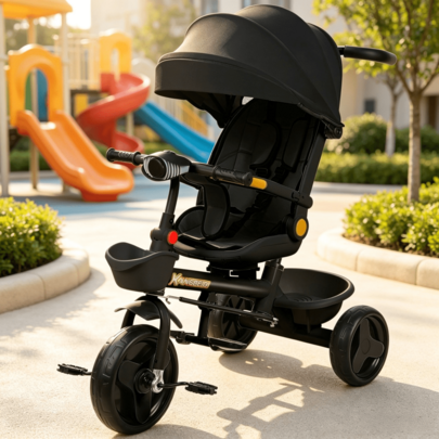 3-In-1 Travel Tricycle With Handlebar, Foldable Canopy, 360° Swiveling Seat, Maximum Load Capacity Of 15 Kg, Compact Bike With Storage Basket