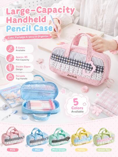 2026 New Lace Trim Handheld Pencil Case, Large Capacity Wide Opening Stationery Bag, Cute Aesthetic Multi-Functional Pencil Storage Bag, Suitable For Teenage Girls, Middle School Students And School Supplies