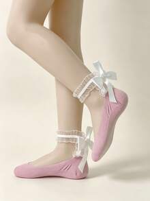 1/5 Pairs Sweet Ballerina Style Lace Trim Bow Tie Silk Blend Boat Socks, Spring/Summer New Arrival - Multicolor - View 1