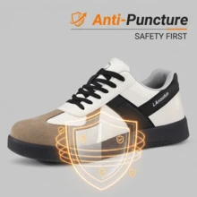 女款防護鞋，防砸防刺鋼頭時尚平底工作鞋，四季通用，柔軟舒適，夏季輕量透氣 - 黑色 - 查看 2