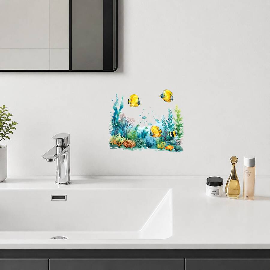1件 20*30cm (7.87英吋*11.42英吋) 2D水彩海洋熱帶魚珊瑚牆貼,居家氛圍PVC自黏裝飾貼紙 - 多色 - 查看 1