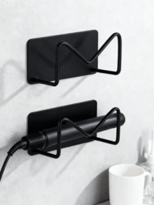 Metal Wall-Mounted Hair Straightener Holder, Wall-Mounted Styling Tool Rack, Bathroom Accessory Storage Rack, Suitable For Bedroom Vanity, Shower Room, Hair Salon Hair Tool Storage - Multicolor - View 3