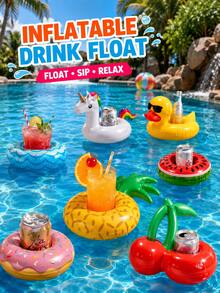 Inflatable Beverage Cup Holder, Floating Cup Holder For Pool, Beach And Summer Party - 12pcs-2 - View 1