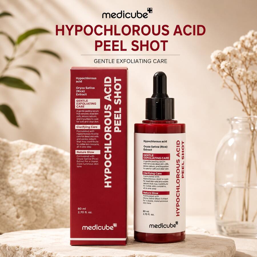 MEDICUBE Hypochlorous Acid Peel Shot 80ml العناية بالبشرة الكورية، سيروم تقشير لطيف للعناية بالمسام، سيروم تنقية الوجه مع مستخلص الأرز لبشرة ناعمة ومشرقة - Hyaluronic Acid - مشاهدة 1