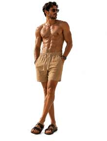 Set Of 3 Premium Linen Shorts For Men - Luxury Beachwear - Olive Green - View 2
