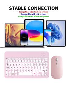 Cute Bluetooth Keyboard + Bow Tablet Protective Case + Mouse + Mouse Pad,Portable Wireless Keyboard (150mAh) Mouse Set,Compatible With Samsung Tablets,Apple ,Compatible With Android Compatible With IOS Compatible With Windows.(Pink) - Pink - View 4