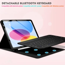 可拆卸无线蓝牙键盘（150mAh），带笔槽保护套，兼容三星 Galaxy Tab、Pad SE（亮黑色） - 黑色 - 查看 4
