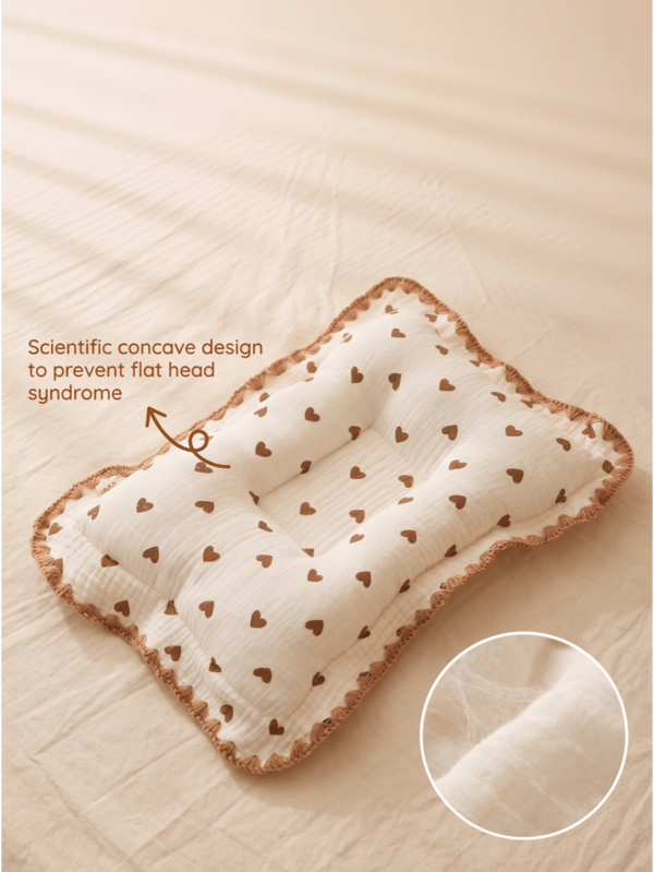 1pc Heart Print Soft Breathable Anti-Flat Head Baby Pillow, All-Season Newborn Pillow, Cute Cartoon Soft Comfortable Washable Pillow For Baby Boys And Girls