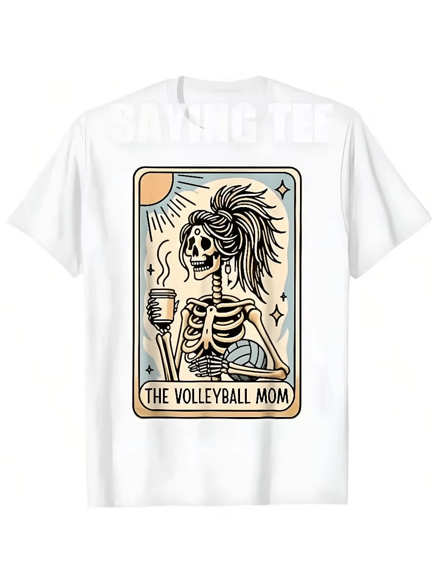 2025 Retro Volleyball Mom Tarot Card Skull T-Shirt, Top, Unisex - 白色 - 查看 1
