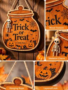 Dekorasi Gantung Kreatif Halloween Baru, Hiasan Pintu Kayu Datar Bergambar, Dekorasi Liburan - MultiWarna - View 5