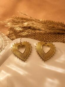 1 Pair Women's Vintage Heart-Shaped Hollow Earrings, Gold Embossed Texture Heart Earrings, Unique Geometric Edge Design, Light Luxury Elegant Style For Daily Wear, Fashion Jewelry - Multicolor - View 7