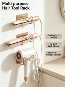 Metal Wall-Mounted Hair Straightener Holder, Wall-Mounted Styling Tool Rack, Bathroom Accessory Storage Rack, Suitable For Bedroom Vanity, Shower Room, Hair Salon Hair Tool Storage - Multicolor - View 1