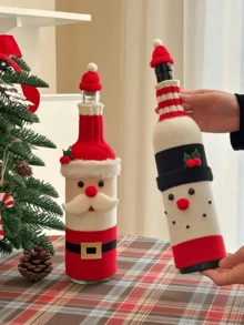 Santa Claus Snowman Wine Bottle & Wine Glass Cozy Set, Knitted Christmas Bottle Decoration Set, Suitable For Home Kitchen Dinner New Year Christmas Decor - View 10
