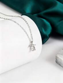 1pc Exquisite Versatile Niche Design Rose Flower Peanut Pearl Necklace Silver Bean Collarbone Chain For Women - Silver - View 7