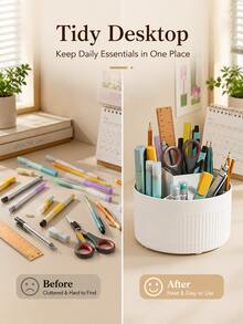 Organizer Meja Putar 360° dengan 5 Kompartemen Tempat Pena, Penyimpanan Alat Tulis Portabel untuk Pena, Pensil, Penggaris, Rak Penyimpanan Meja Putar Minimalis, Cocok untuk Kantor dan Kamar Tidur, Penyimpanan Alat Tulis Hemat Ruang - Satu ukuran cocok untuk semua - View 8