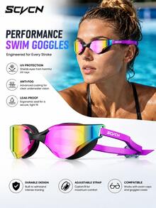 SCVCN Men's Swim Goggles Professional Women's Swim Goggles Electroplated Anti-Fog Adjustable Adult Swimming Goggles Men's - Multicolor - View 3