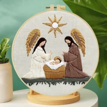 1 pièce pièce 20*20cm/7,9*7,9in,Kit de broderie La naissance d'un enfant, ensemble de broderie fait main DIY pour débutants adultes, cadeau pour la maison, cadeau de couture pour femmes, comprenant le manuel d'utilisation, le tissu à motif imprimé, le cadre de broderie, l'aiguille et le fil. - A - Voir 8