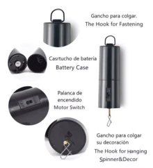 30RPM Stainless Steel Rotating Motor + Plastic Wind Chimes Hanging Rotating Motor Battery Operated Practical Hook And Clip Home Decor - 黑色 - 查看 2