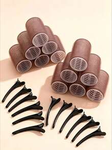 Self-Adhesive Hair Roller Set, Includes 6 Hair Rollers And 6 Hair Clips, Salon-Grade Curling Device, Suitable For DIY Hairstyle Design, Heatless Hair Curlers - Coffee Brown - View 1