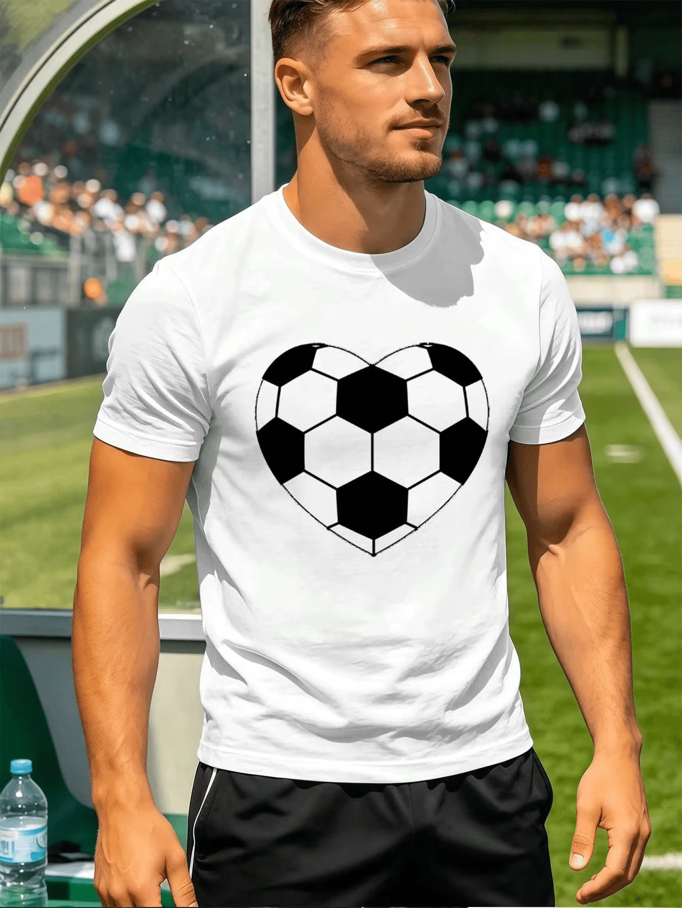 Men's Football Heart Graphic T-Shirt, Spring, Premium, Graphic Design, Street Hip-Hop, Breathable - 白色 - 查看 1
