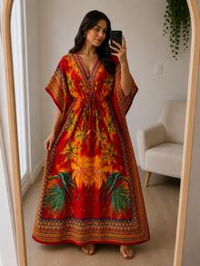Women Long Dresses - 花紅色 - 查看 1