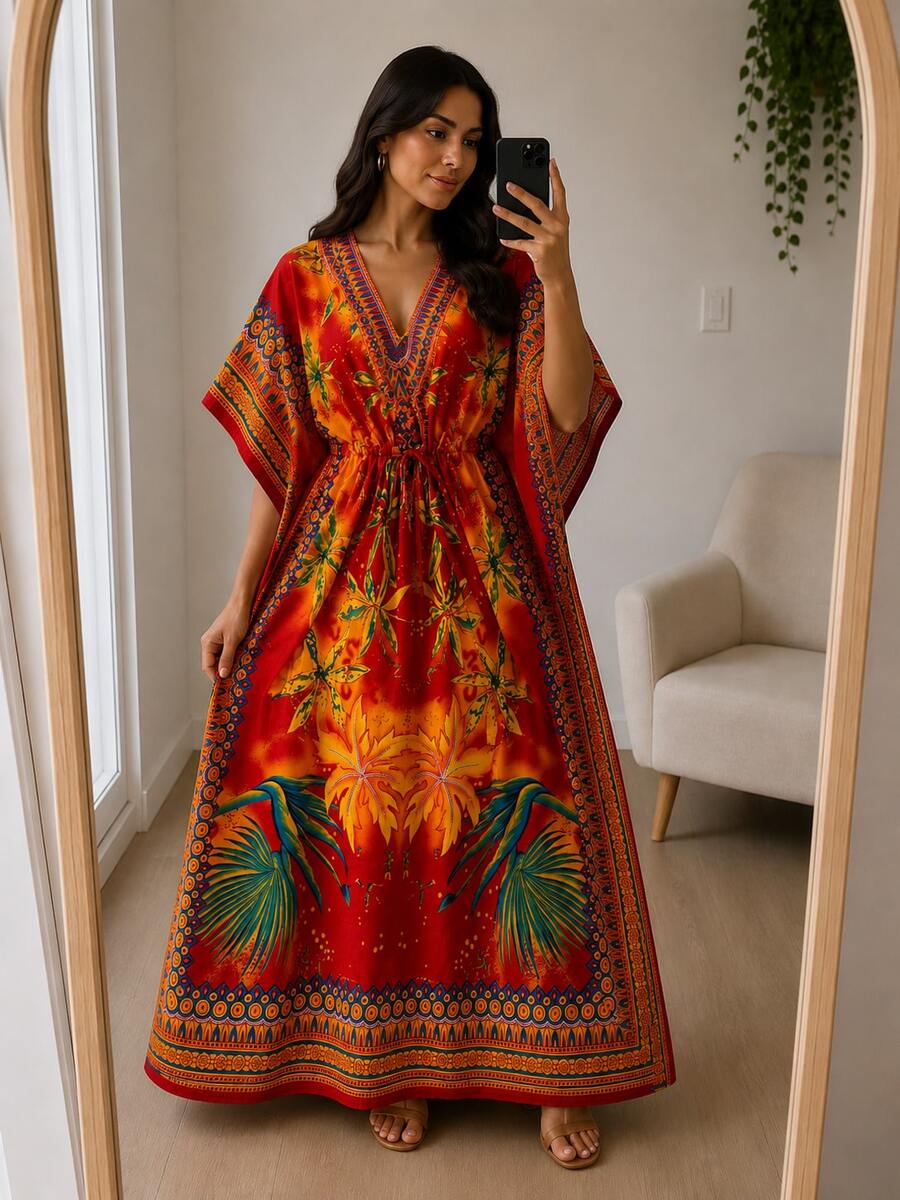 Women Long Dresses - 花紅色 - 查看 1