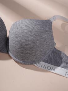 3pcs Women's Vertical Stripe Underwire Push-Up Bra, Letter Print Band, Adjustable Spaghetti Strap, Soft Basic Style To Conceal Side Boobs, Casual Everyday Lingerie - Multicolor - View 5