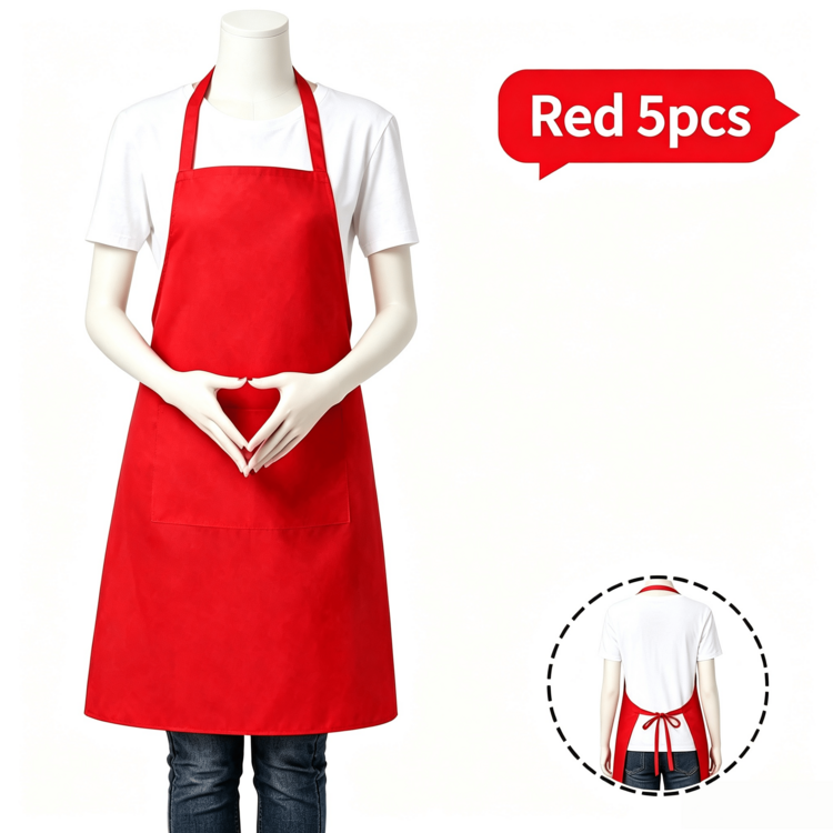 1/5/10 Packs Red/Black Polyester Aprons With Pockets, Suitable For Barbecue/Hairdressing/Catering/Chef, Applicable To Camping, Cleaning, Home, New Year Party, Wedding Scenarios, Unisex & Reusable - Red - View 8