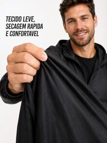 Jaqueta Corta Vento Masculino Impermeável Forrado no Capuz P ao G4 Plus Size - Preto - Visão 5