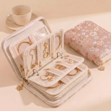 1pc Embroidered Jewelry Organizer Pouch - A Portable, High-Capacity Fabric Bag With Anti-Tarnish Protection. Ideal For Storing Gold And Silver Accessories, This Organizer Features Multiple Layers And Smart Compartments - Multicolor - View 2