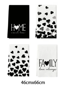 2/4Pcs Black Heart Print Kitchen Towels, Soft Microfiber Dish Tea Towels, Minimalist Farmhouse Decor Cloths For Cooking Baking Gift - Black - View 11