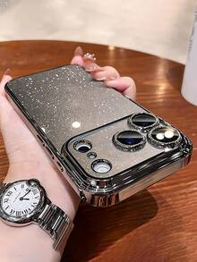 Casing Ponsel PC Transparan Berlapis Payet Berkilau Mewah Kompatibel dengan iPhone 17ProMax 17Pro 17 16 15 14 13 12 11 Pro Max Pelindung Belakang Keras Tahan Guncangan - Perak - View 1