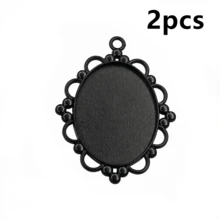 2pcs 30x40mm Inner Size Black Alloy Metal Oval Pendant Cabochons Blank Base Setting Bezel Tray DIY Jewelry Making Accessories - Black - View 15