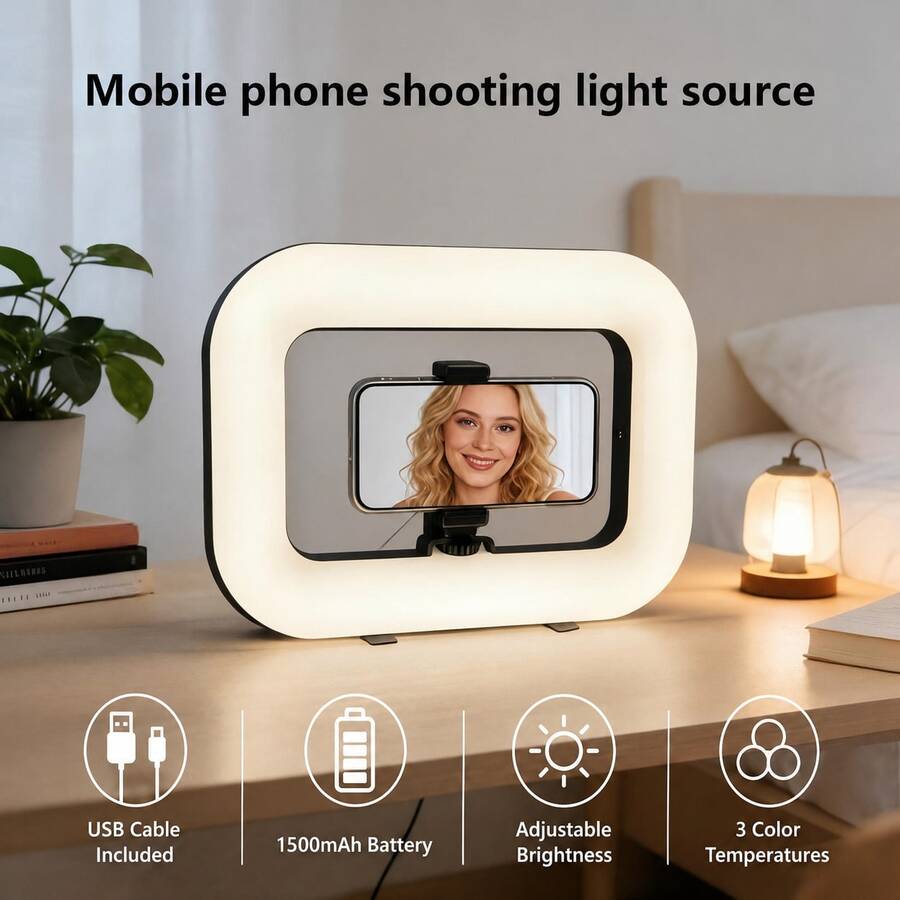 Lampu Ring Genggam Isi Ulang USB, Lampu Meja Pintar, Lampu Sorot, Lampu dan Kap Lampu, Lampu Fotografi Portabel untuk Streaming Langsung Ponsel, Lampu Selfie Meja, Kecerahan yang Dapat Diatur, Suhu Warna yang Dapat Diatur - 1 buah - View 1