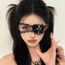 萬聖節女性蕾絲十字眼罩，暗黑哥德風蝴蝶結愛心面具配件 - 彩色 - 查看 8