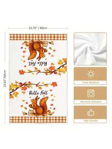 2 pièces/4 pièces/8 pièces Serviettes de main avec feuilles d'érable et écureuil d'automne pour Thanksgiving, serviettes de salle de bain pour la fête des récoltes, torchons, style ferme vintage, convient pour la décoration de cuisine de la fête des récoltes, décoration d'événement de fête de Thanksgiving - Multicolore - Voir 3