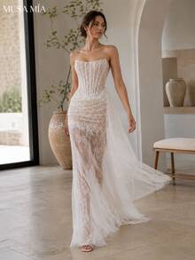 Ivory Lace Sculpted Corset Gown - 象牙白色 - 查看 6