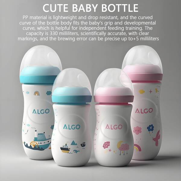 1 buah Botol Susu PP Cetak 330ml/260ml/250ml/150ml, Pegangan Mudah Anti-Jatuh Melengkung, Skala Pengukuran Jelas untuk Pemberian Makan Ilmiah, Dot Silikon Lembut, Dapat Dilepas Sepenuhnya, Cocok Sebagai Hadiah untuk Bayi Baru Lahir, Hadiah Natal