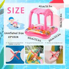 Flotador de natación para niños con sombrilla, productos de asistencia para nadar con función de protección solar, tabla de entrenamiento de natación - Rosa - Ver 2