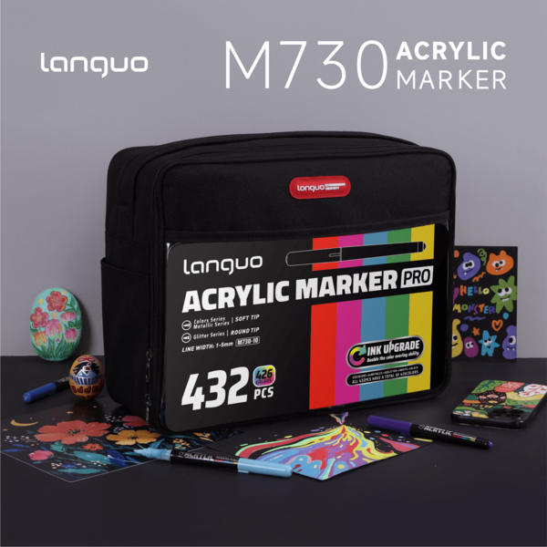 Languo New Color Series Heavy Ink PRO 9pcs/Set, 3 Set 27 Warna, Dikemas dalam Kantong 432/288/192/96/72/48 Warna, Set Spidol Tinta Tebal, Warna Cerah, Daya Tutup Kuat, Sempurna untuk Kembali ke Sekolah, Ujung Lembut, Badan Transparan, Cocok untuk Menggambar, Menyoroti, Catatan Siswa, Membuat Sketsa, Membuat Manual, Penggunaan Kantor
