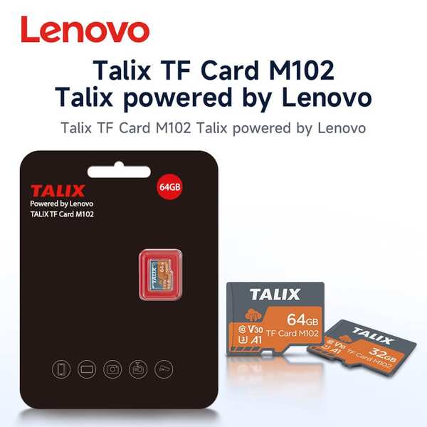Lenovo Talix TF Card Smart Device Expansion Tool, 32G/64G, A1 U3, Read Speed 100MB/S, Expand Device Memory | Plug And Play, Seamlessly Compatible With Smartphones, Tablets, Cameras, Game Consoles And Smart TVs