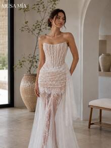 Ivory Lace Sculpted Corset Gown - 象牙白色 - 查看 8